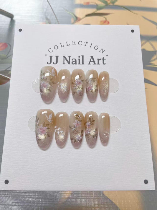 Handmade Butterflies And Flowers Press On Nails: Reusable Set