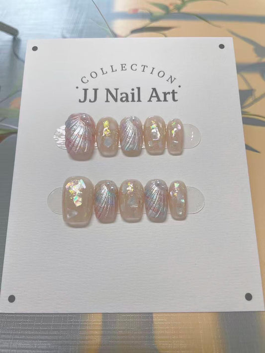 Handmade Pearl Shell Cat Eye Press On Nails: Reusable Set