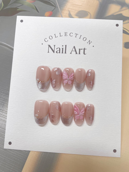 Butterfly French Press On Nails: Hand Painted Reusable Faux Nails