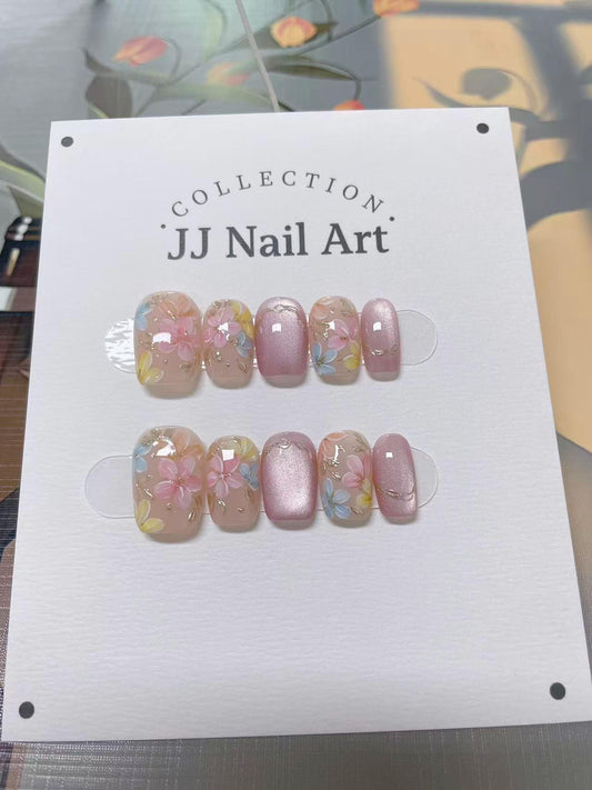 Colorful Petals Press On Nails: Reusable Custom Shape Set