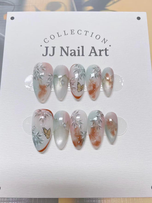 Butterfly Cat Eye Handmade Press On Nails: Custom Shape Reusable Set