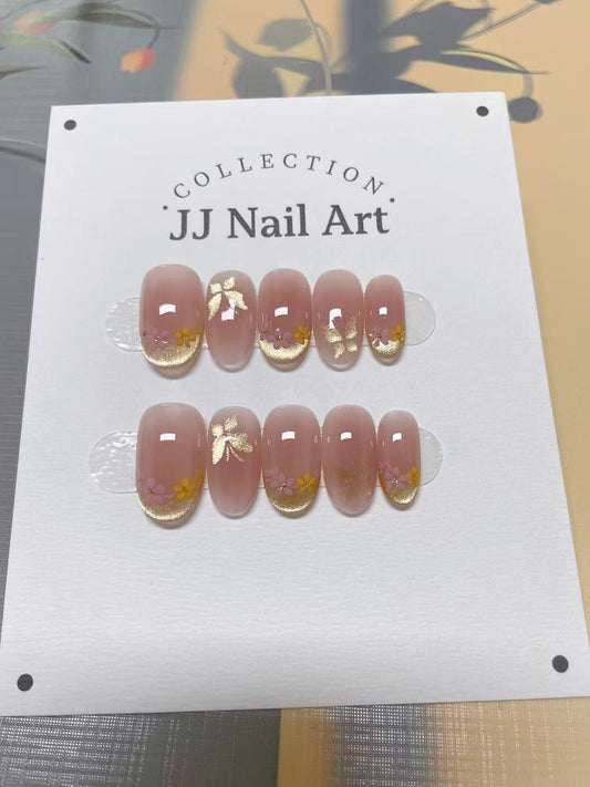 Butterflies and Petals Hand Painted Press On Nails: Custom Shape Reusable Nail Set