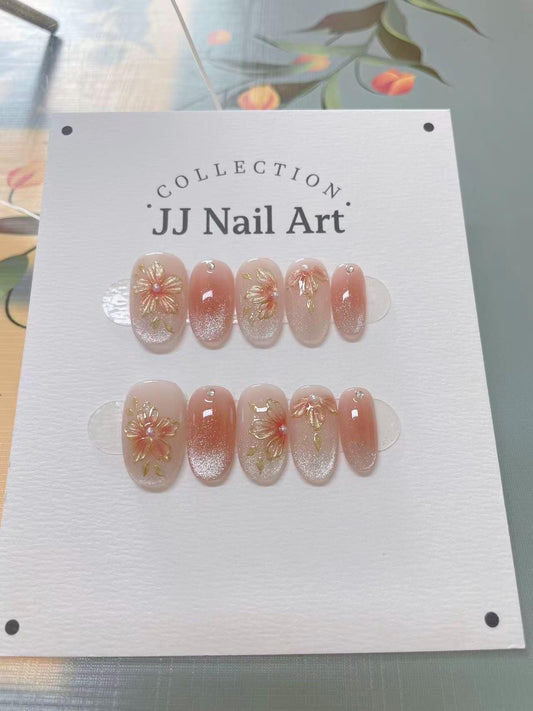 Handmade Blush Petals Press On Nails: Reusable Set