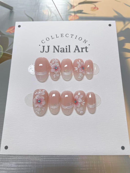 Handmade 3D Flowers Press On Nails: Reusable Set