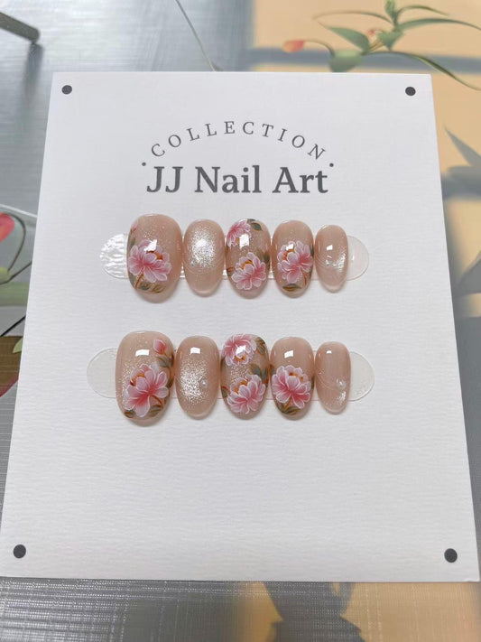 Handmade Red Peony Press On Nails: Reusable Set