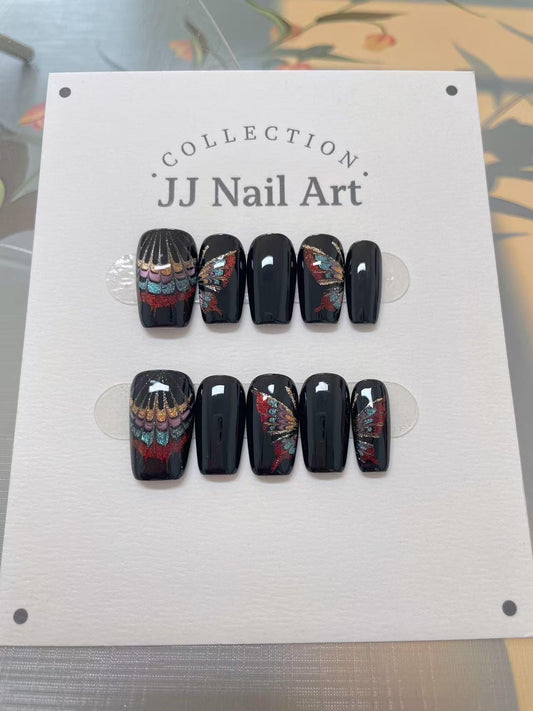 Handmade Butterfly Press On Nails: Reusable Black Set