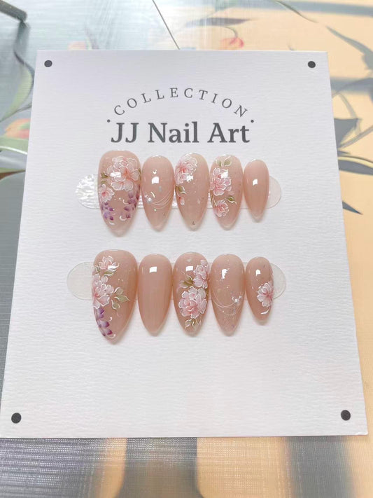 Handmade Blooming Flowers Press On Nails: Reusable Set