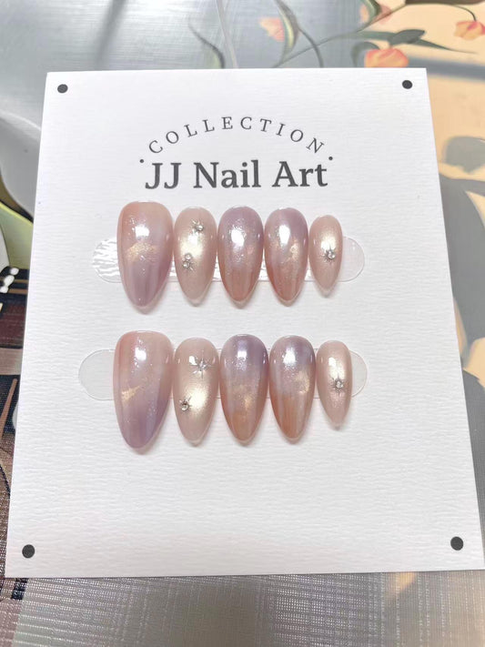 Colorful Chrom Hand Painted Press On Nails: Custom Shape Reusable Nail Set