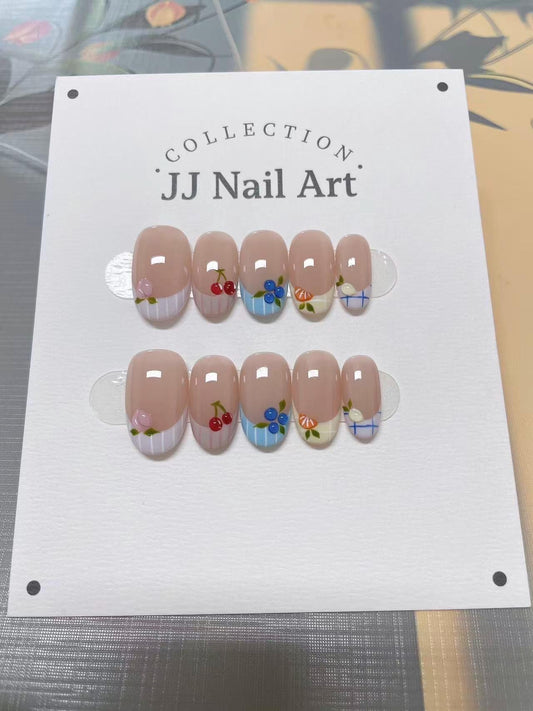 Hand-Painted Fruit French Press On Nails: Reusable Custom Shape Set