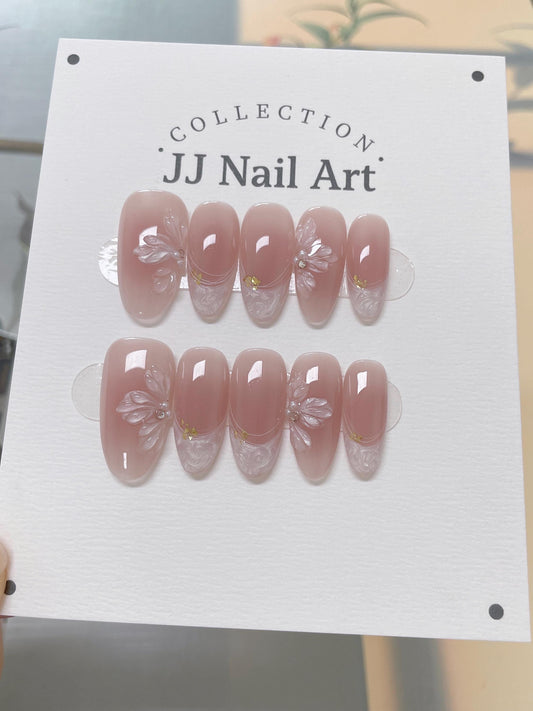 Pearlescent Petal French Press On Nails: Reusable Custom Shape Set