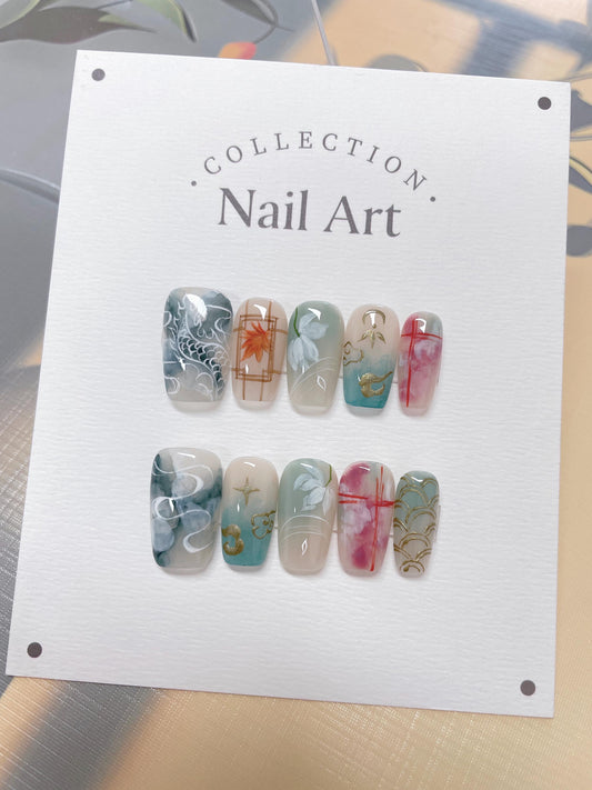 Dragon Cloud Hand-Painted Press On Nails: Reusable Artist Faux Nails