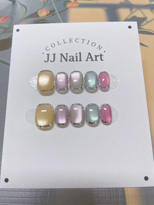 Handmade Press On Nails: Reusable Custom Shape Set, Pastel Colors