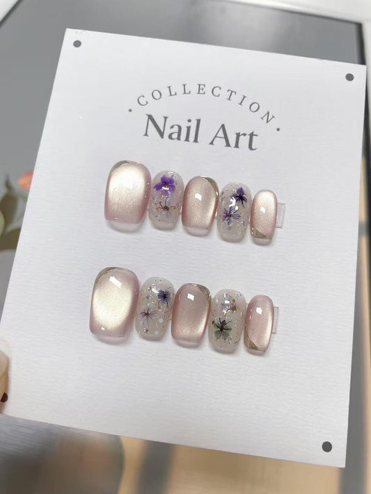 Hand Painted Press On Nails: Maple Ivy Floral Reusable Faux Nails