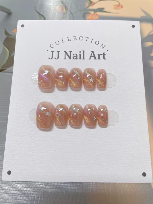 Stars in Cat Eye Press On Nails: Custom Shape Reusable Set