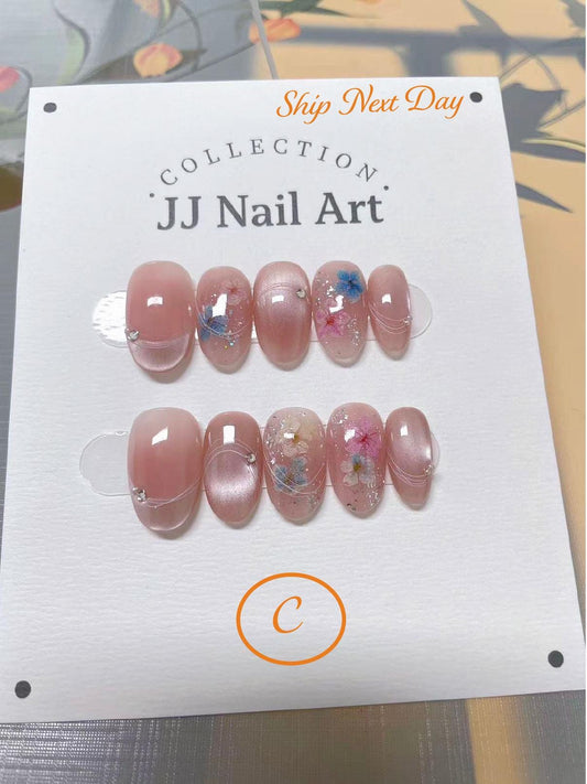Hand-Painted Purple Cat Eye Petal Press On Nails: Reusable Custom Set