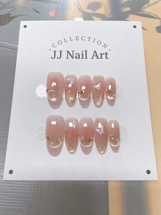 Fall Leaves Cat Eye Press On Nails: Hand Painted Reusable Fake Nails