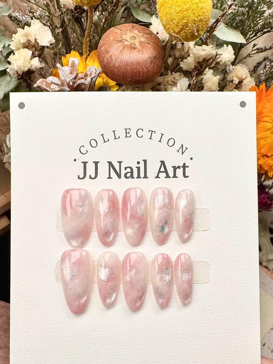 Handmade Pink Smudge Press On Nails: Reusable Custom Shape Set