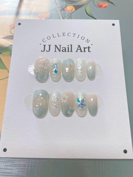 Handmade Ice Petals Press On Nails: Reusable Set