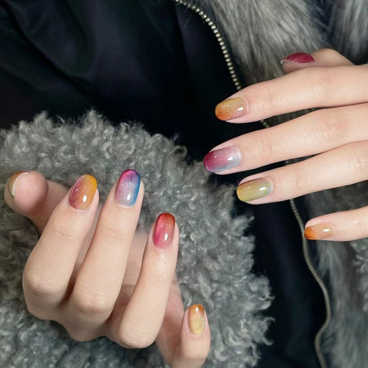 Handmade Candy Cat Eye Press On Nails: Reusable Gel Faux Nails