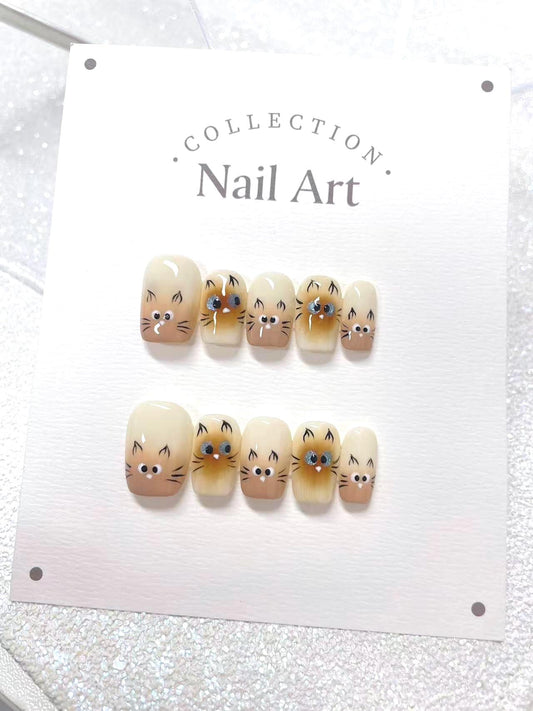 Handmade Kitty Press On Nails - Reusable Faux Nails