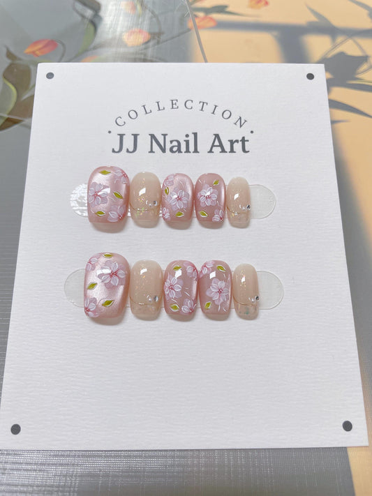 Pink Petals Press On Nails: Reusable Custom Shape Set