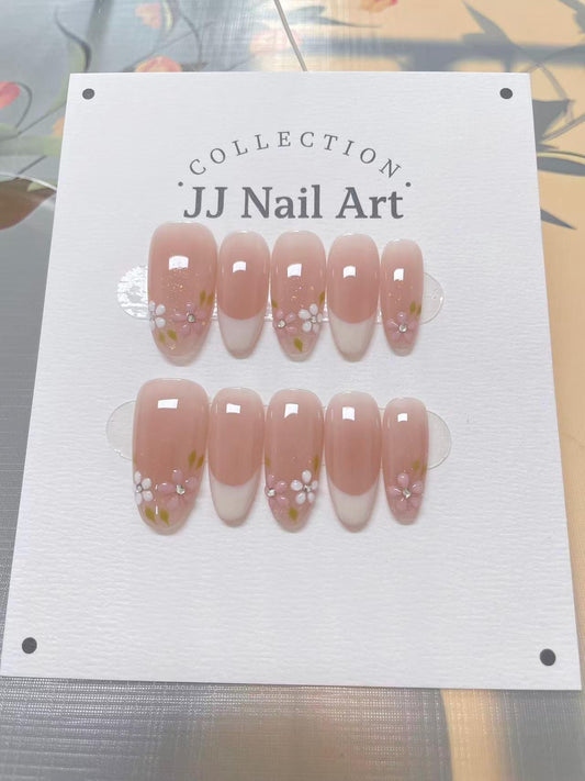 3D Handmade Petals French Press On Nails: Custom Shape Reusable Set