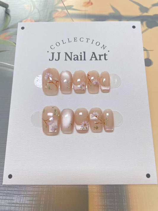 Handmade Flowers French Cat Eye Press On Nails: Reusable Set