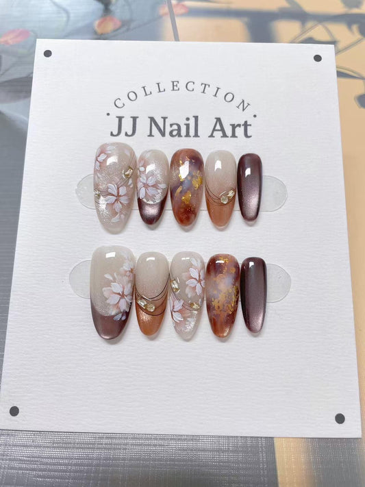 Pink Petals Smudge Hand Painted Press On Nails: Custom Shape Reusable Nail Set