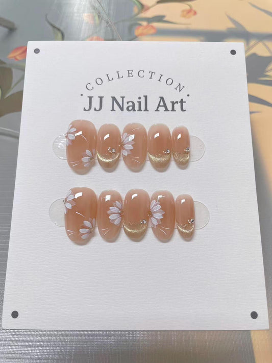 Handmade Petals Cat Eye Petals Press On Nails: Floral French Reusable Set