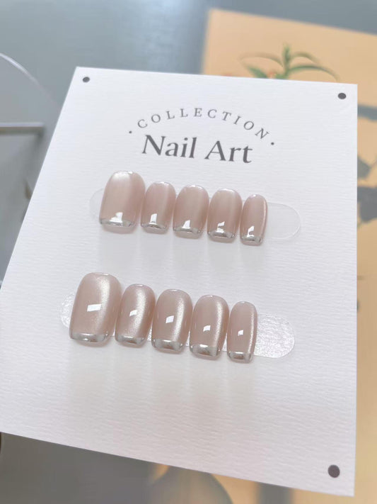 Hand Painted Cat Eye Press On Nails, Reusable Artist Faux Nails