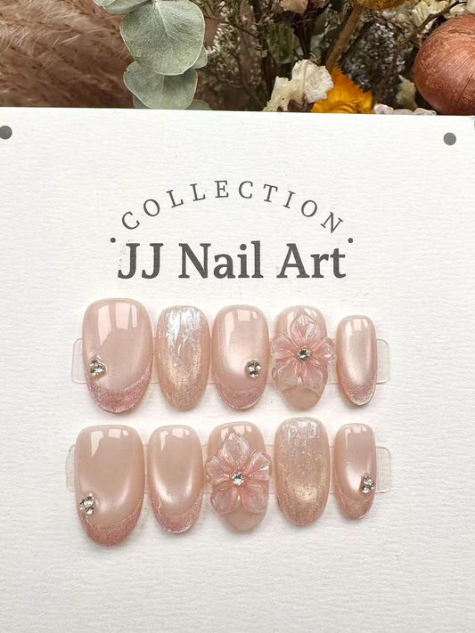 Peach Crystal Petals Press On Nails: Reusable Custom Shape Set