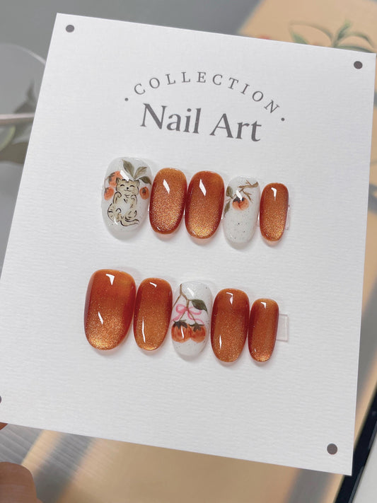 Handmade Winter Cats Press On Nails: Reusable Gel Faux Nails
