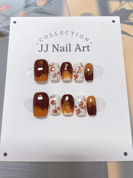 Cherry Blossom Hand Painted Press On Nails: Custom Shape Reusable Nail Set