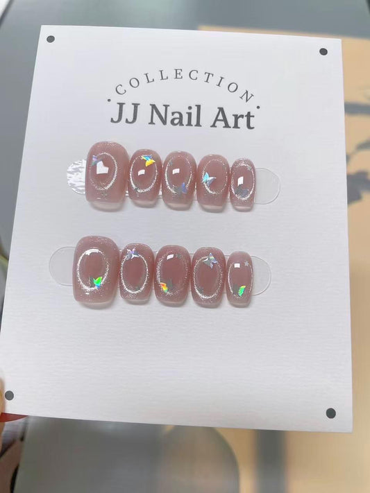 Circle Cat Eye Press On Nails: Reusable Custom Shape Set
