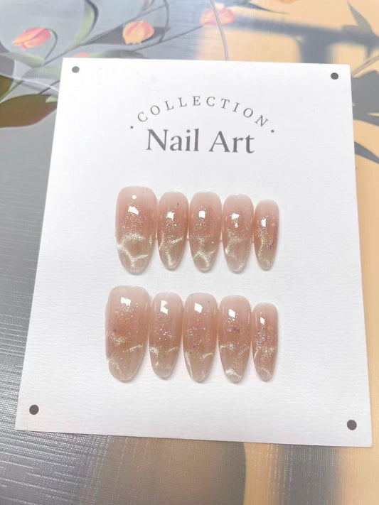 Custom Nail Shape Water Ripple Cat Eye Press On Nails, Hand Painted Reusable Comfortable