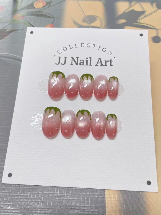 Colorful Fruit Cat Eye Hand Painted Press On Nails: Custom Shape Reusable Nail Set