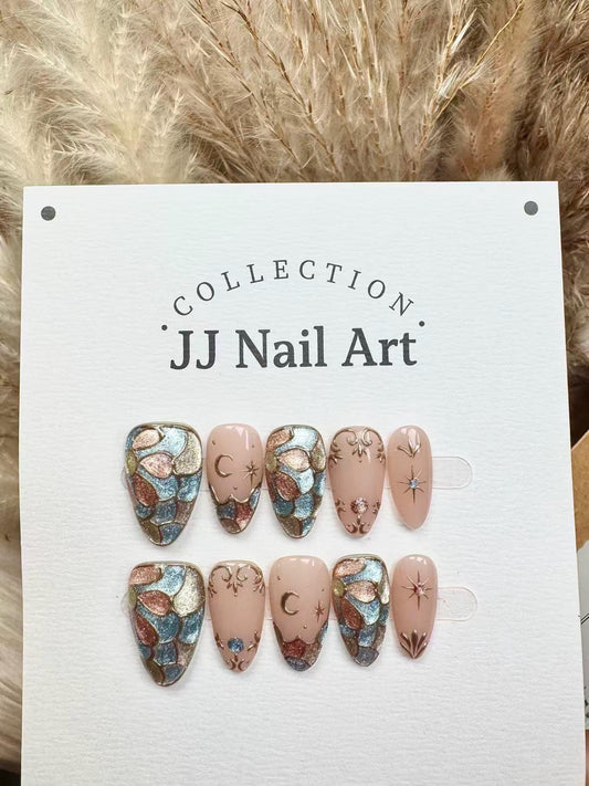 Hand Painted Cat Eye Press On Nails: Reusable Artist Faux Nails