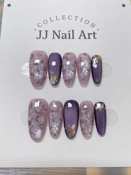 Custom Shape Press On Nails: Fall Night Hand Painted, Reusable Fake Nails