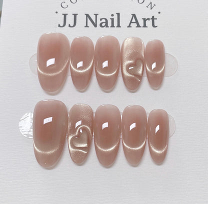Heart Cat Eye Press On Nails: Reusable Custom Shape Set