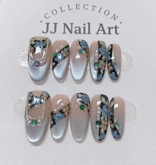Handmade Vintage Dress Press On Nails: Reusable Custom Shape Set