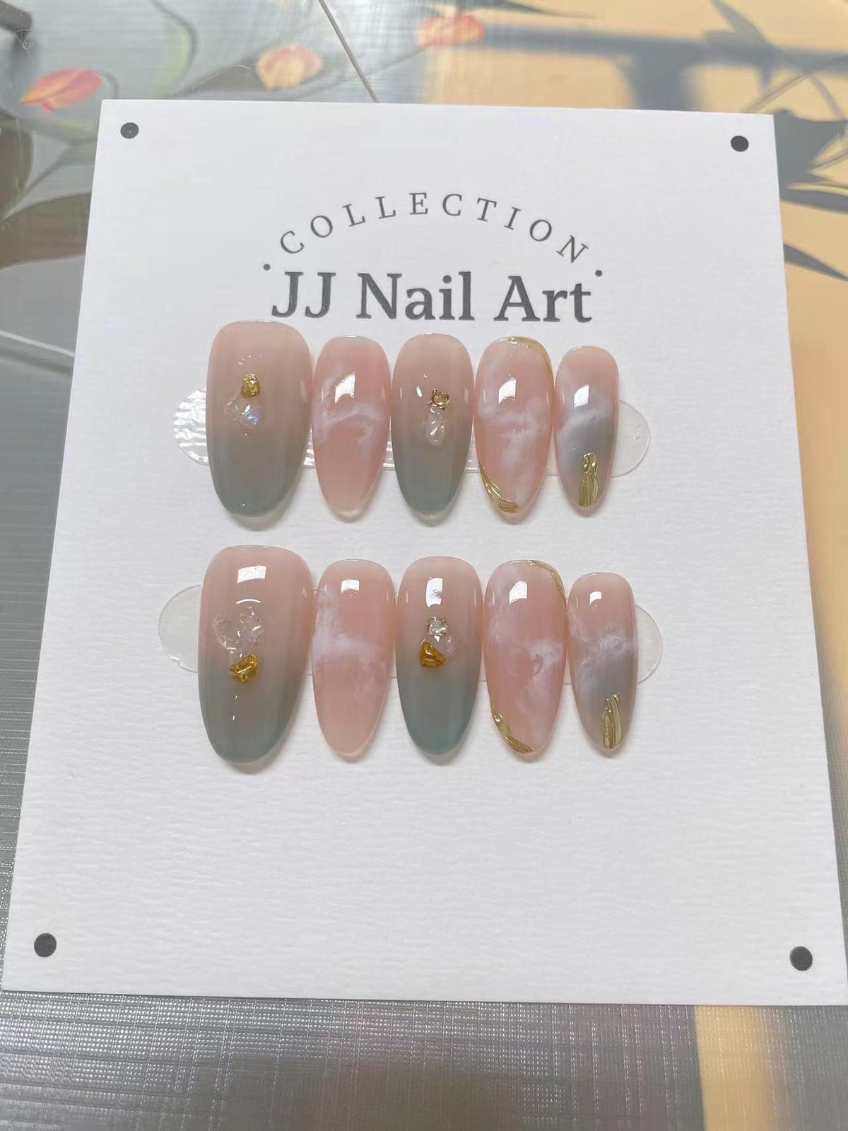 Green Ombre Smudge Press On Nails: Custom Shape Reusable Set
