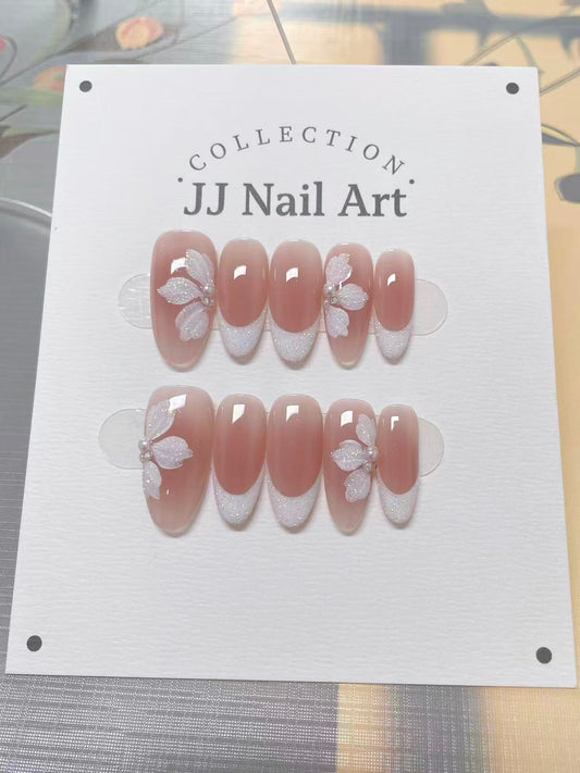 White Glitter Petals French Tips