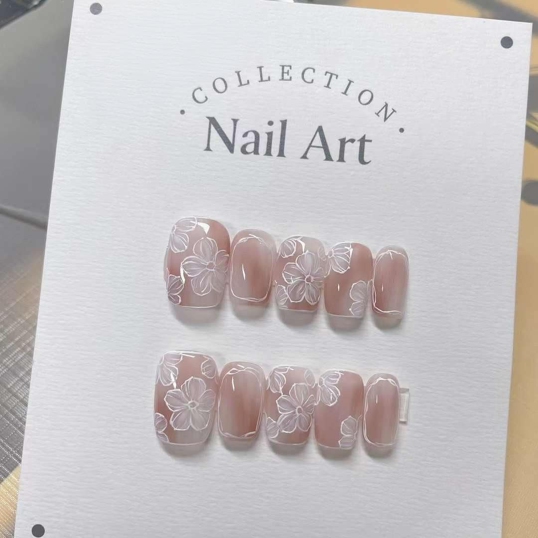 Handmade Fish & Flowers Press On Nails: Reusable Gel Faux Nails