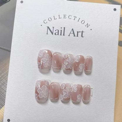 Handmade Fish & Flowers Press On Nails: Reusable Gel Faux Nails