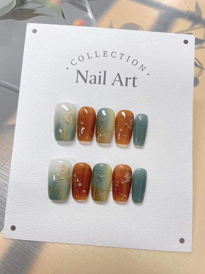 Foil Phoenix Press On Nails: Hand-Painted Reusable Faux Nails