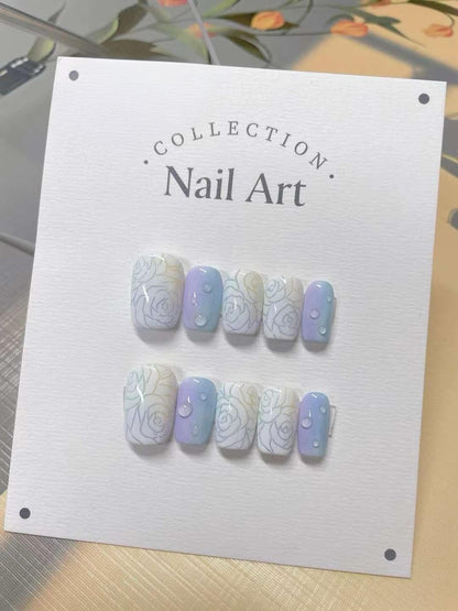 Handmade Fish & Flowers Press On Nails: Reusable Gel Faux Nails