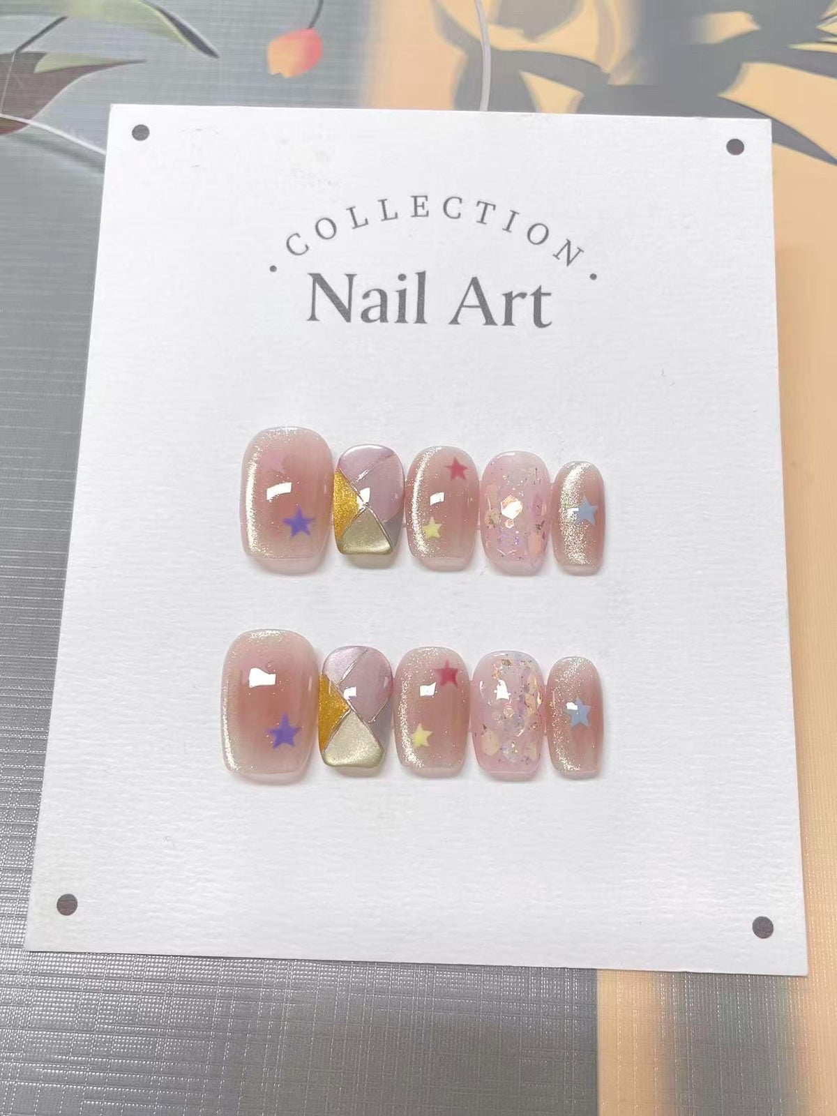 Stain Glass Stars Press On Nails: Hand-Painted Reusable Faux Nails