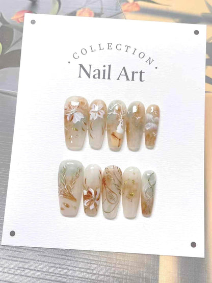 Hand Painted Phoenix Press On Nails: Artist Gel Fake Nails