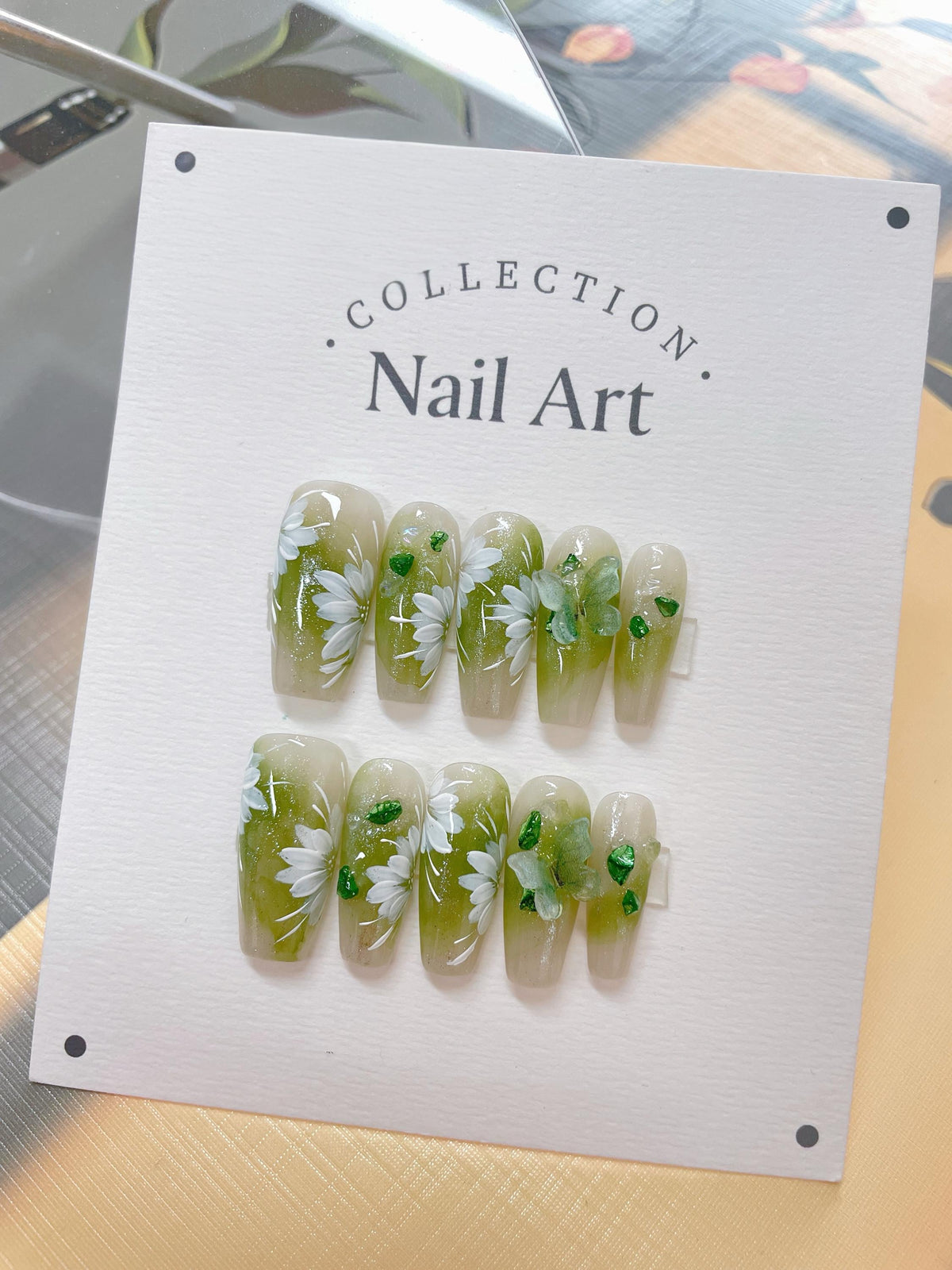 Hand Painted Floral Bird Press On Nails: Reusable Gel Faux Nails