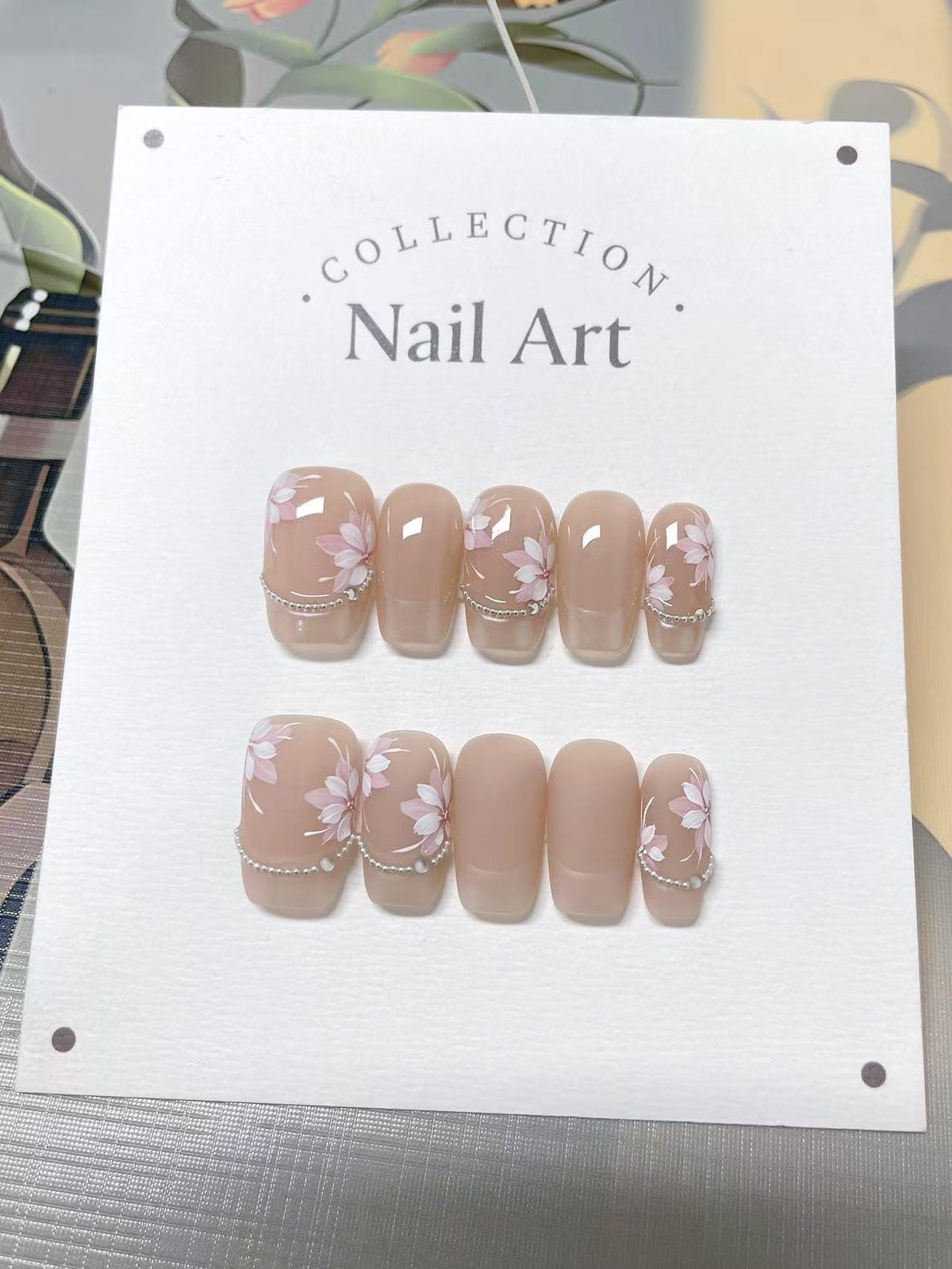 Hand Painted French Press On Nails: Pretty Pedals Reusable Faux Nails